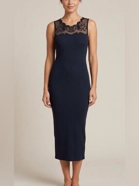eva mendes black lace dress New Eva Mendes Black Lace Floral Pencil Midi Dress Semi Sheer size 0 $89 #C1338